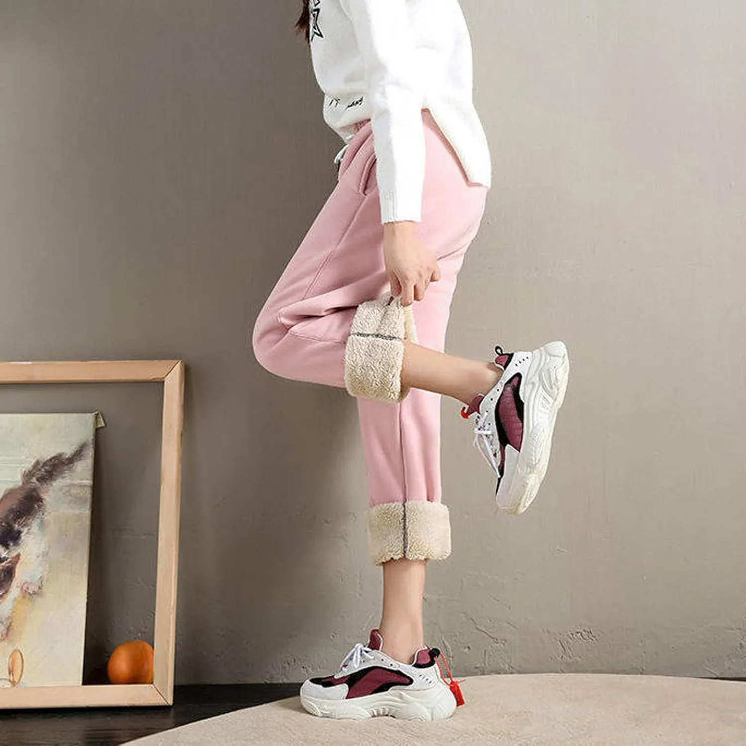sdbrld Fleece Lined Joggers Women,Womens Sherpa Lined Sweatpants Winter Solid Athletic Running Fleece Lined Pants Sweatpants