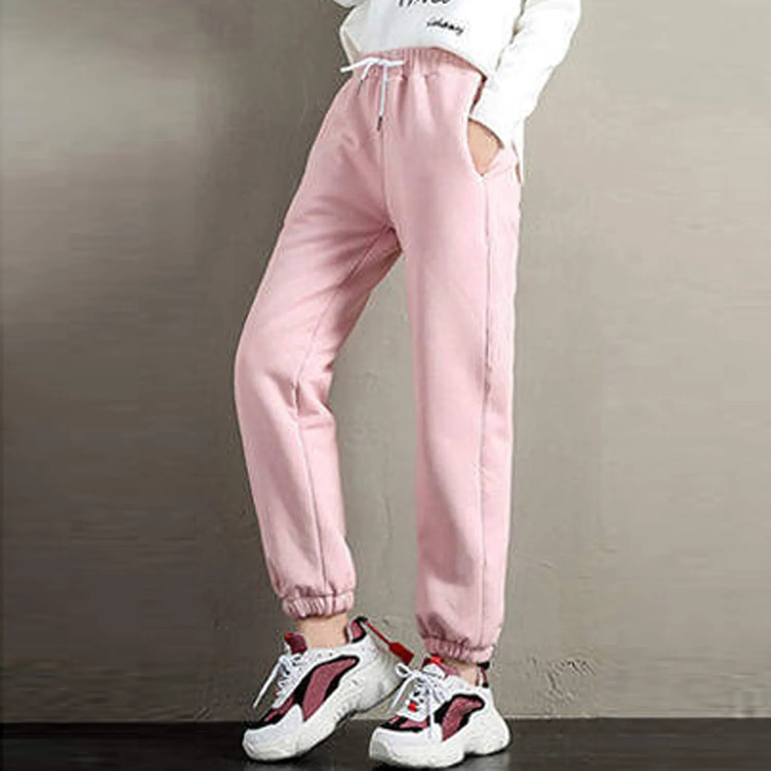 sdbrld Fleece Lined Joggers Women,Womens Sherpa Lined Sweatpants Winter Solid Athletic Running Fleece Lined Pants Sweatpants