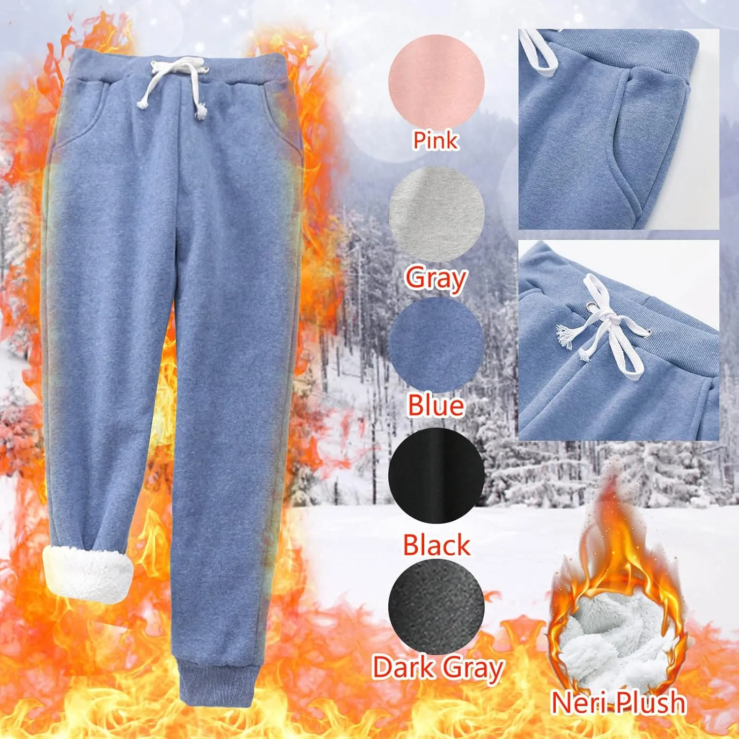 sdbrld Fleece Lined Joggers Women,Womens Sherpa Lined Sweatpants Winter Solid Athletic Running Fleece Lined Pants Sweatpants
