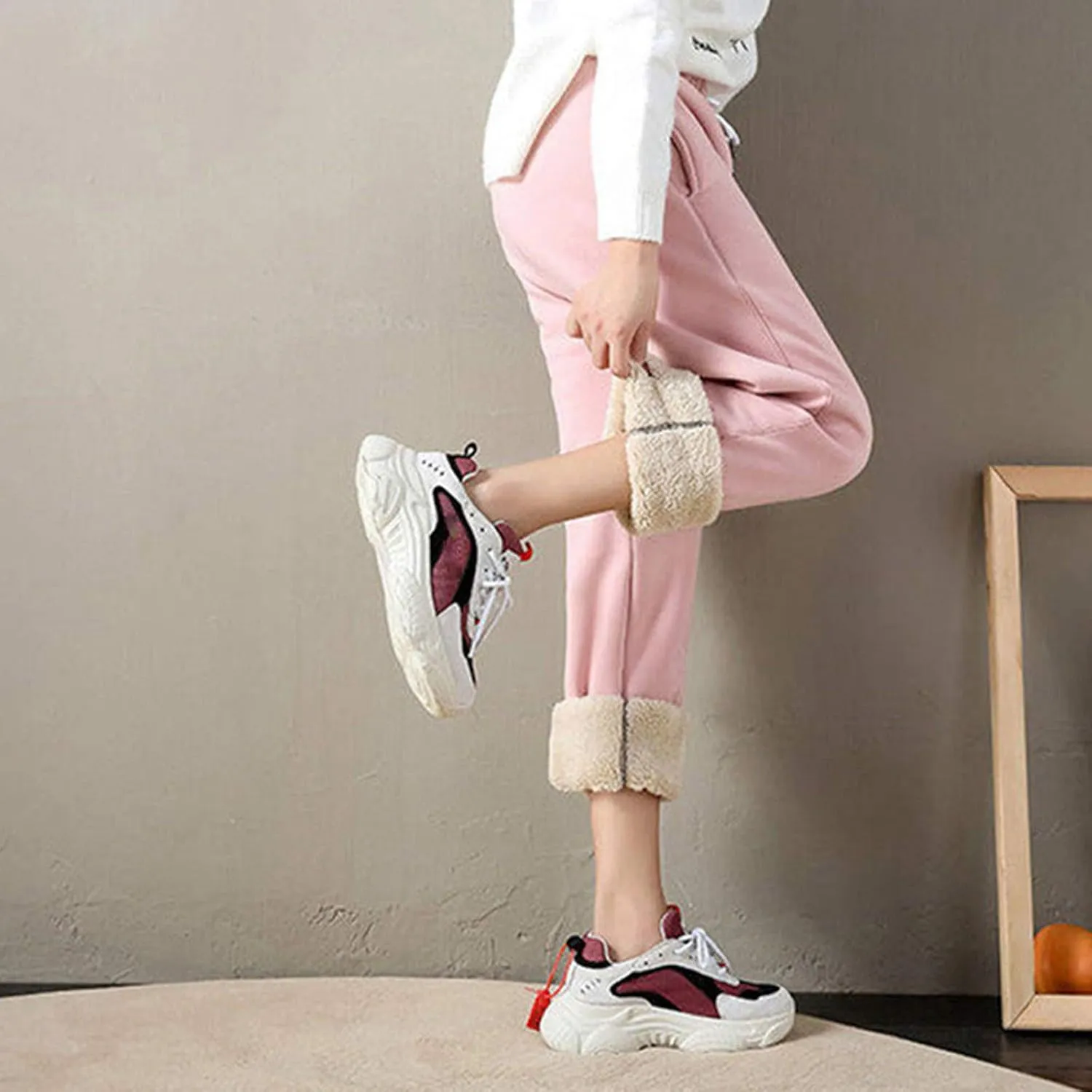 sdbrld Fleece Lined Joggers Women,Womens Sherpa Lined Sweatpants Winter Solid Athletic Running Fleece Lined Pants Sweatpants