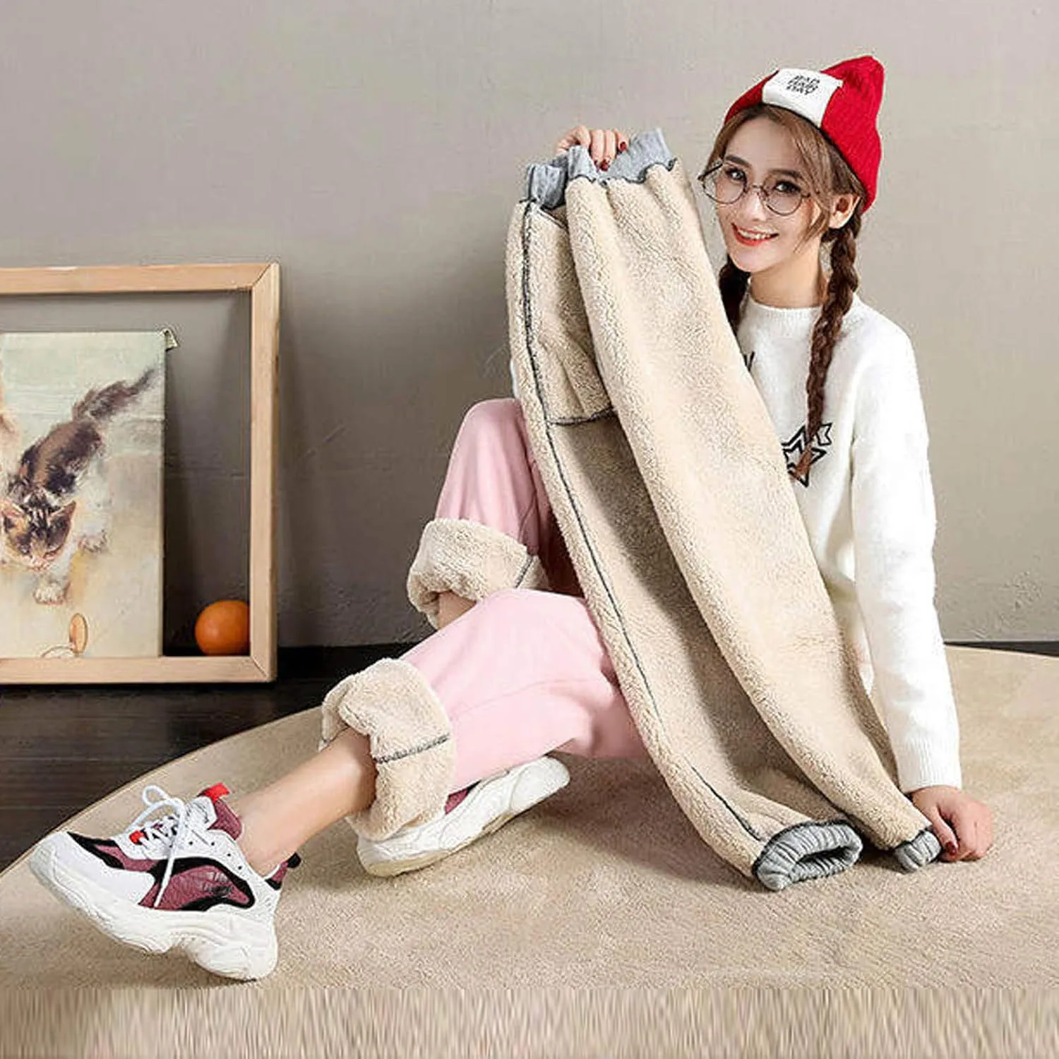 sdbrld Fleece Lined Joggers Women,Womens Sherpa Lined Sweatpants Winter Solid Athletic Running Fleece Lined Pants Sweatpants
