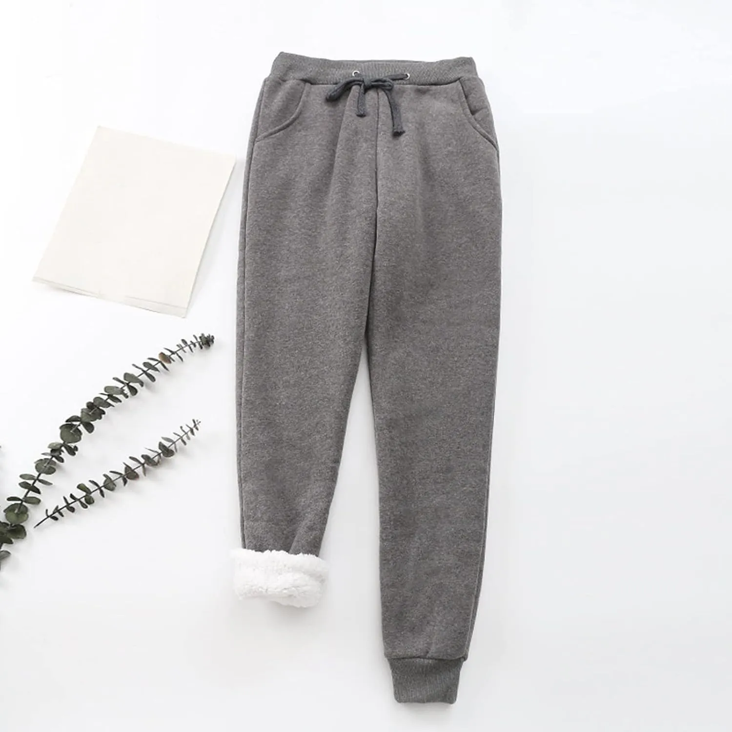 sdbrld Fleece Lined Joggers Women,Womens Sherpa Lined Sweatpants Winter Solid Athletic Running Fleece Lined Pants Sweatpants