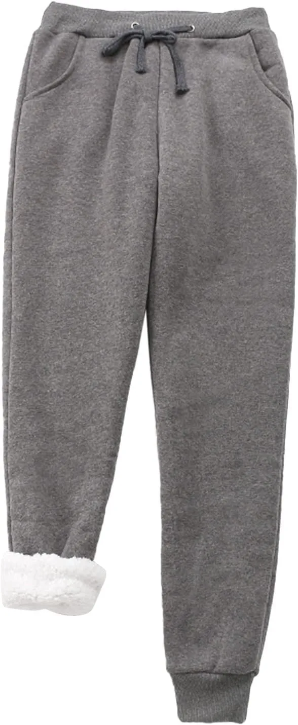 sdbrld Fleece Lined Joggers Women,Womens Sherpa Lined Sweatpants Winter Solid Athletic Running Fleece Lined Pants Sweatpants