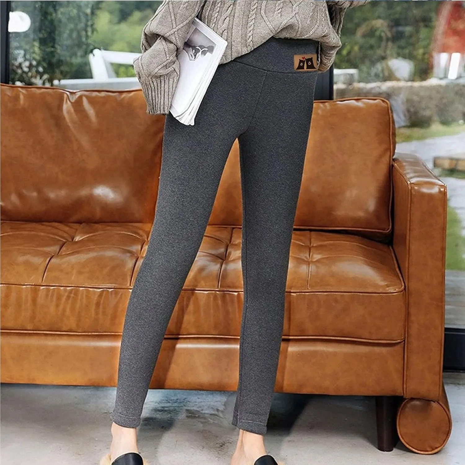 sdbrld Fleece Lined Leggings Women Soft Thermal Pants High Waist Tummy Control Stretchy Warm Thick Sherpa Winter Tights Pants