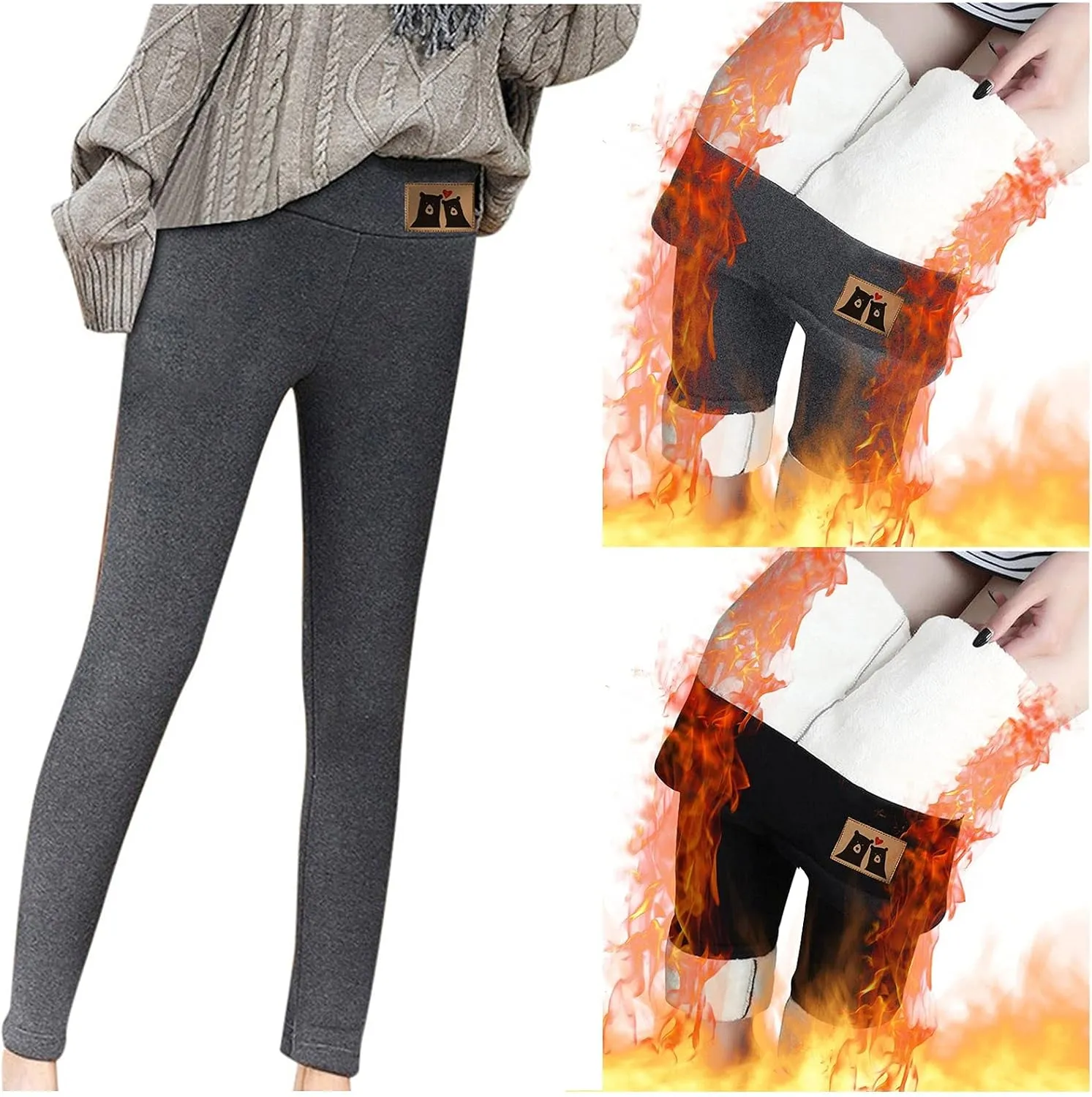 sdbrld Fleece Lined Leggings Women Soft Thermal Pants High Waist Tummy Control Stretchy Warm Thick Sherpa Winter Tights Pants