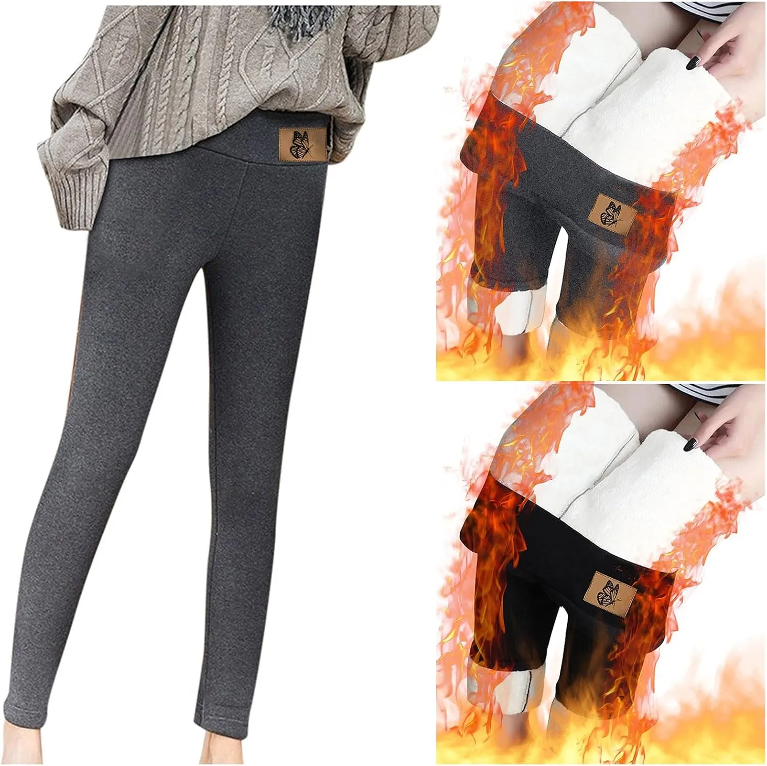 sdbrld Fleece Lined Leggings Women,Womens Fleece Lined Leggings 2023 High Waist Warm Soft Pants Tummy Control Thermal Tights