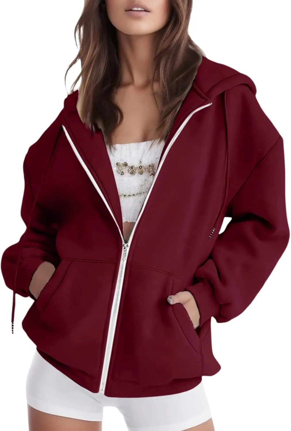 SHAOBGE Fall Sweatshirts for Women Zip Up Hoodies Oversized Sweatshirt Y2K Clothing Casual Drawstring Jacket with Pockets