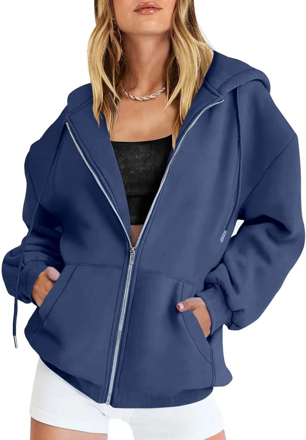 SHAOBGE Fall Sweatshirts for Women Zip Up Hoodies Oversized Sweatshirt Y2K Clothing Casual Drawstring Jacket with Pockets