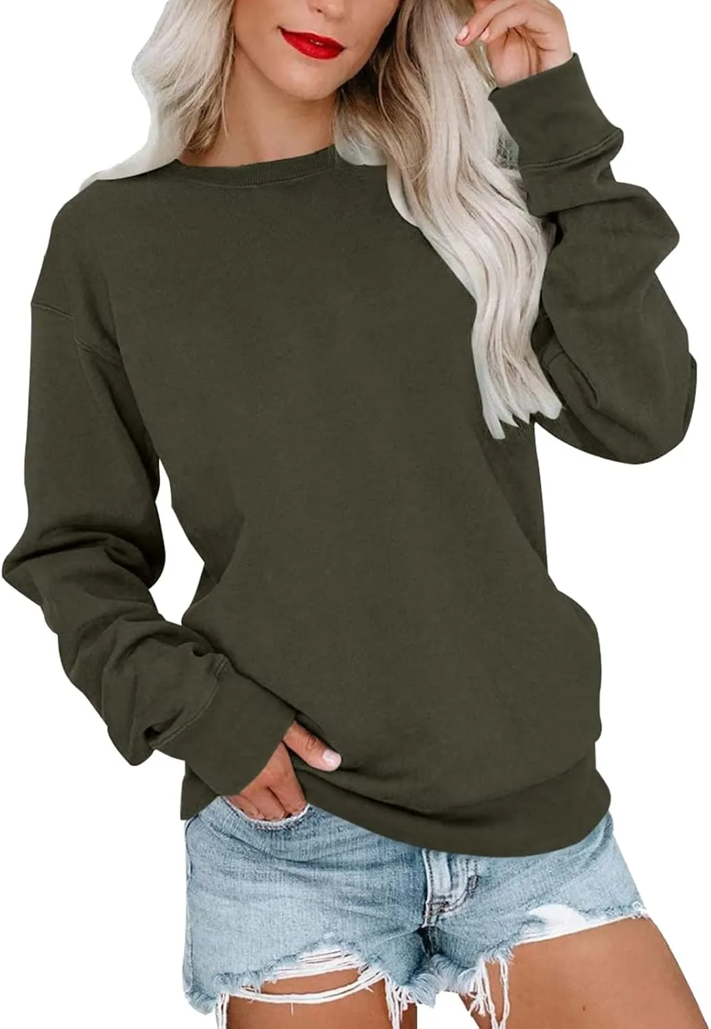 SHAOBGE Womens Fall Crewneck Sweatshirt Light Weight Casual Long Sleeve Oversized Sweatshirt Cute Pullover Fit Hoodies Tops