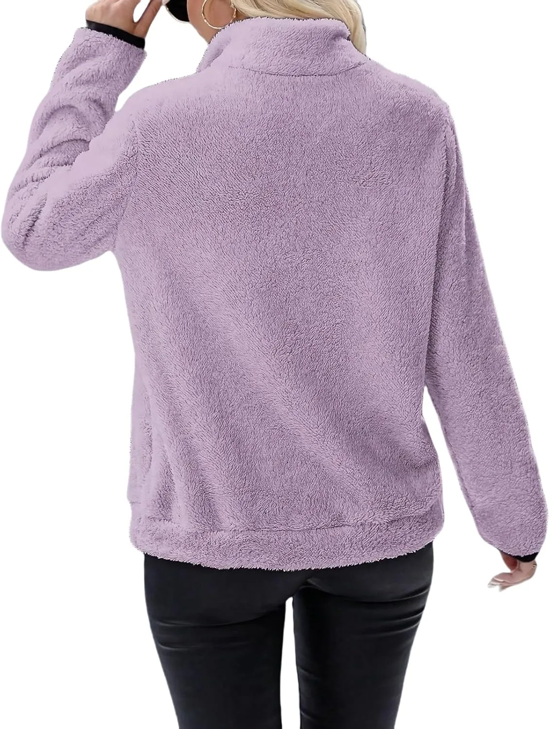 Sherpa Pullover Womens Quarter Zip Up Sweatshirts Casual Fleece Sweatshirts Long Sleeve Shirts with Pockets Outwear
