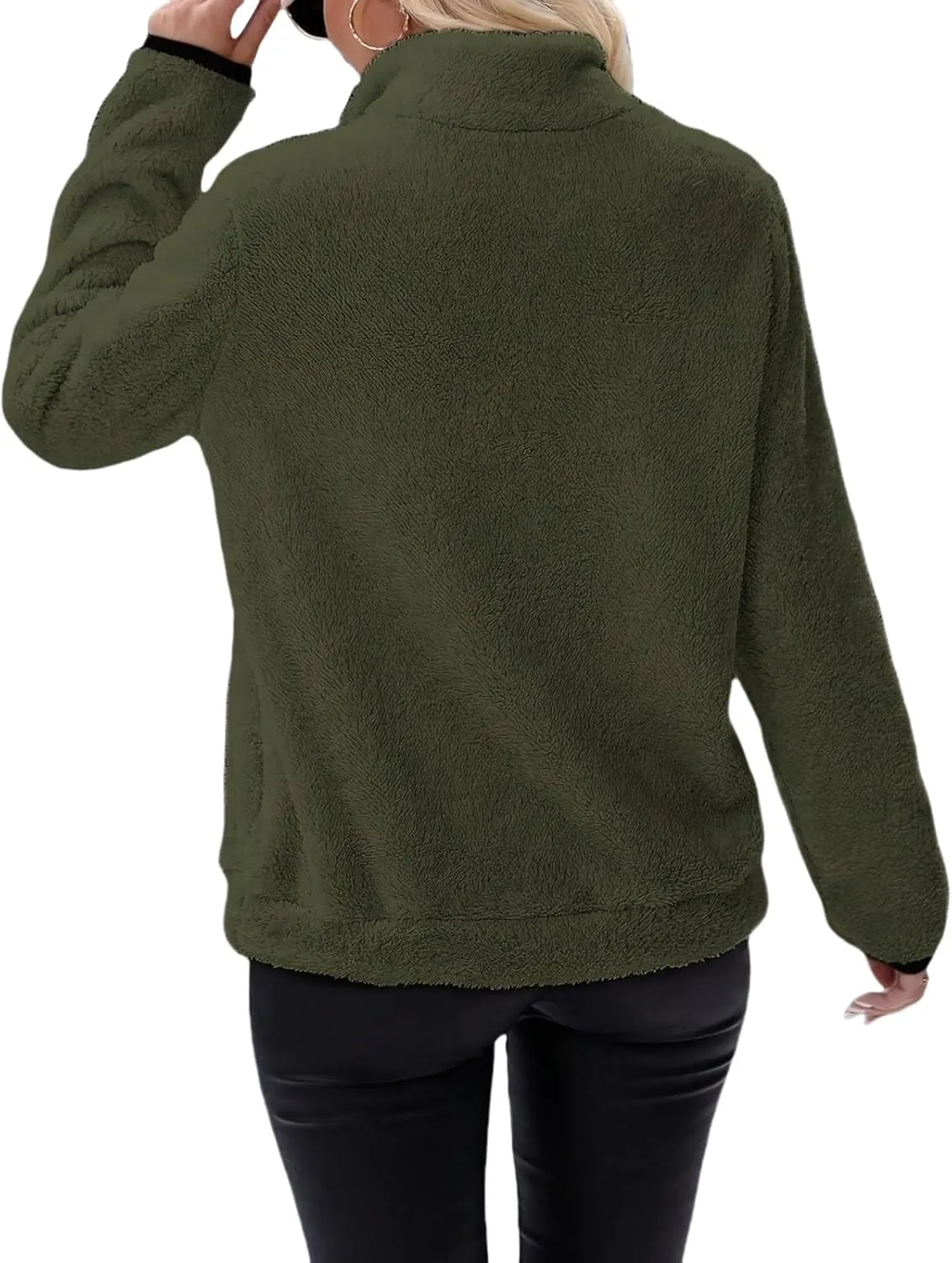 Sherpa Pullover Womens Quarter Zip Up Sweatshirts Casual Fleece Sweatshirts Long Sleeve Shirts with Pockets Outwear