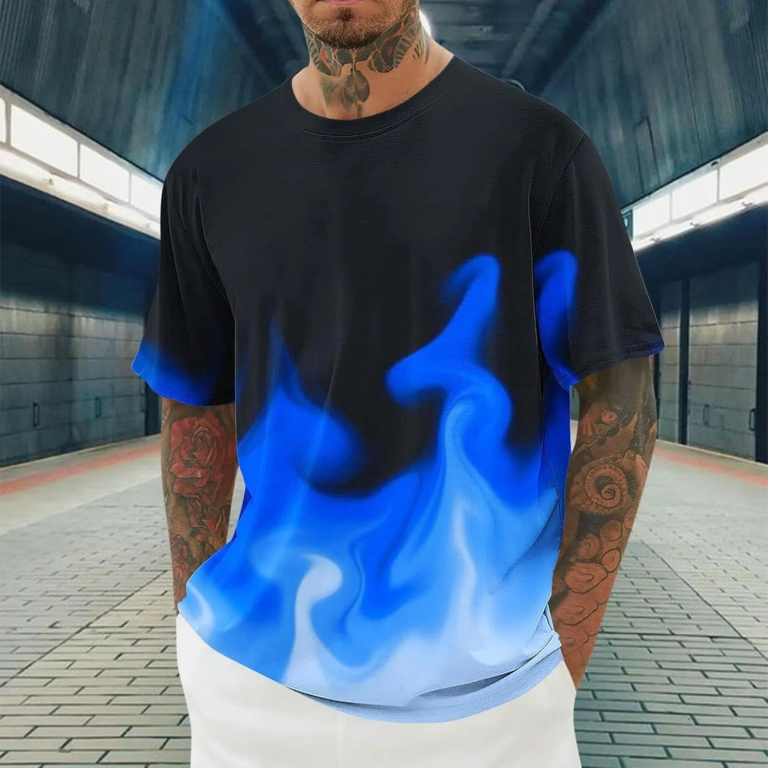 Shirts for Men Fashion Crewneck T-Shirts Moisture Wicking Short Sleeve Shirts Summer Casual Loose Ombre Tee Tops