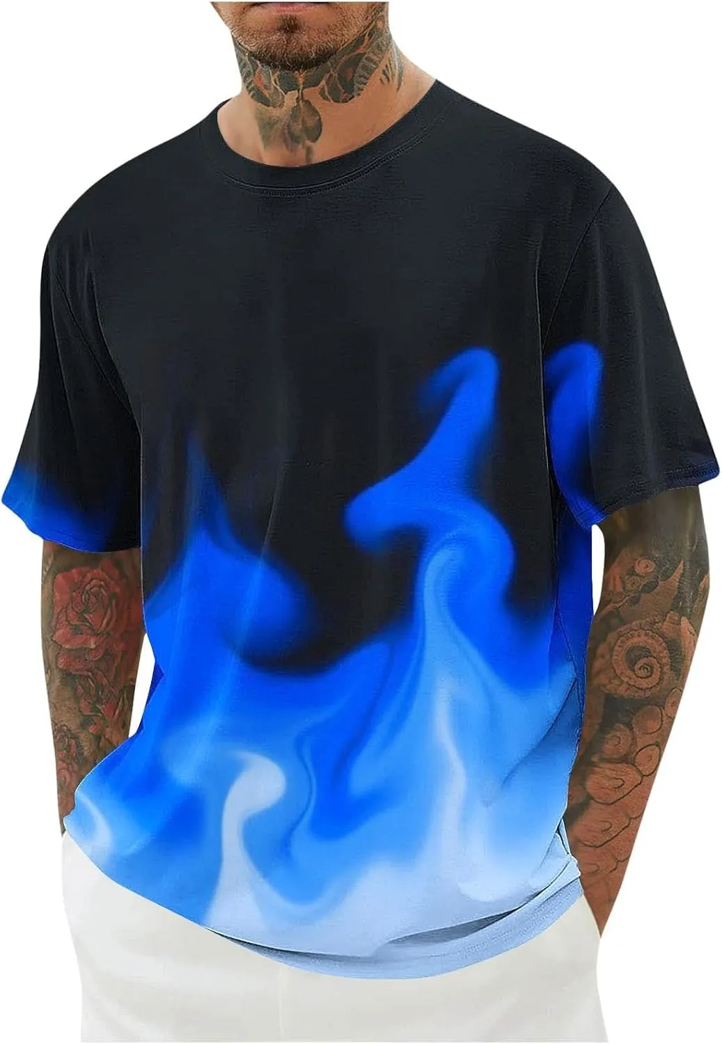 Shirts for Men Fashion Crewneck T-Shirts Moisture Wicking Short Sleeve Shirts Summer Casual Loose Ombre Tee Tops