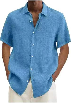 Shirts for Men Men's Linen Shirts Short Sleeve Casual Shirts Button Down Shirt for Men Beach Summer Shirts