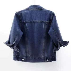 Short Sleeve Denim Jacket for Women Crop Jean Summer Stretch Slim Fit Jean Classic Casual Jackets