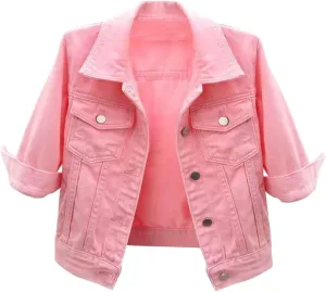 Short Sleeve Denim Jacket for Women Cropped Jean Jacket 3/4 Sleeve Short Jackets Button Down Crop Trucker Jean Coats