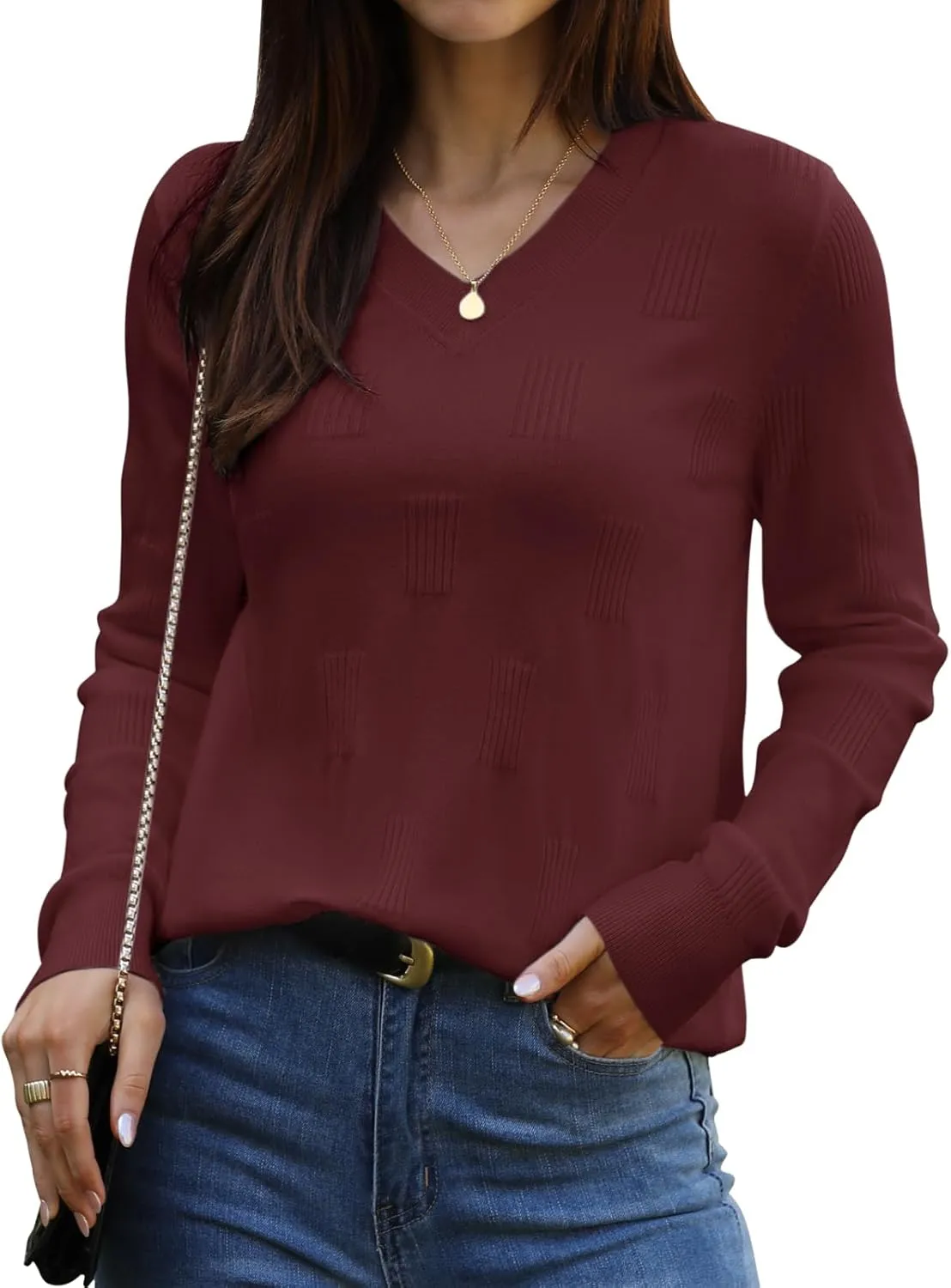 siliteelon Womens Sweater Long Sleeve Shirt V Neck Knit Sweater Work Casual Blouses Tops Lightweight Sweater Shirts