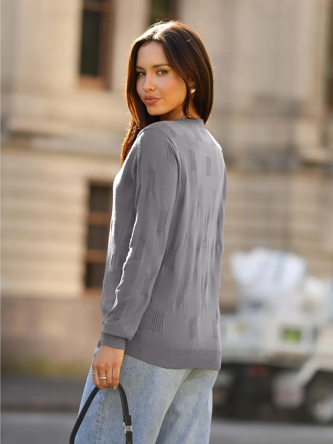 siliteelon Womens Sweater Long Sleeve Shirt V Neck Knit Sweater Work Casual Blouses Tops Lightweight Sweater Shirts