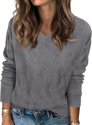siliteelon Womens Sweater Long Sleeve Shirt V Neck Knit Sweater Work Casual Blouses Tops Lightweight Sweater Shirts