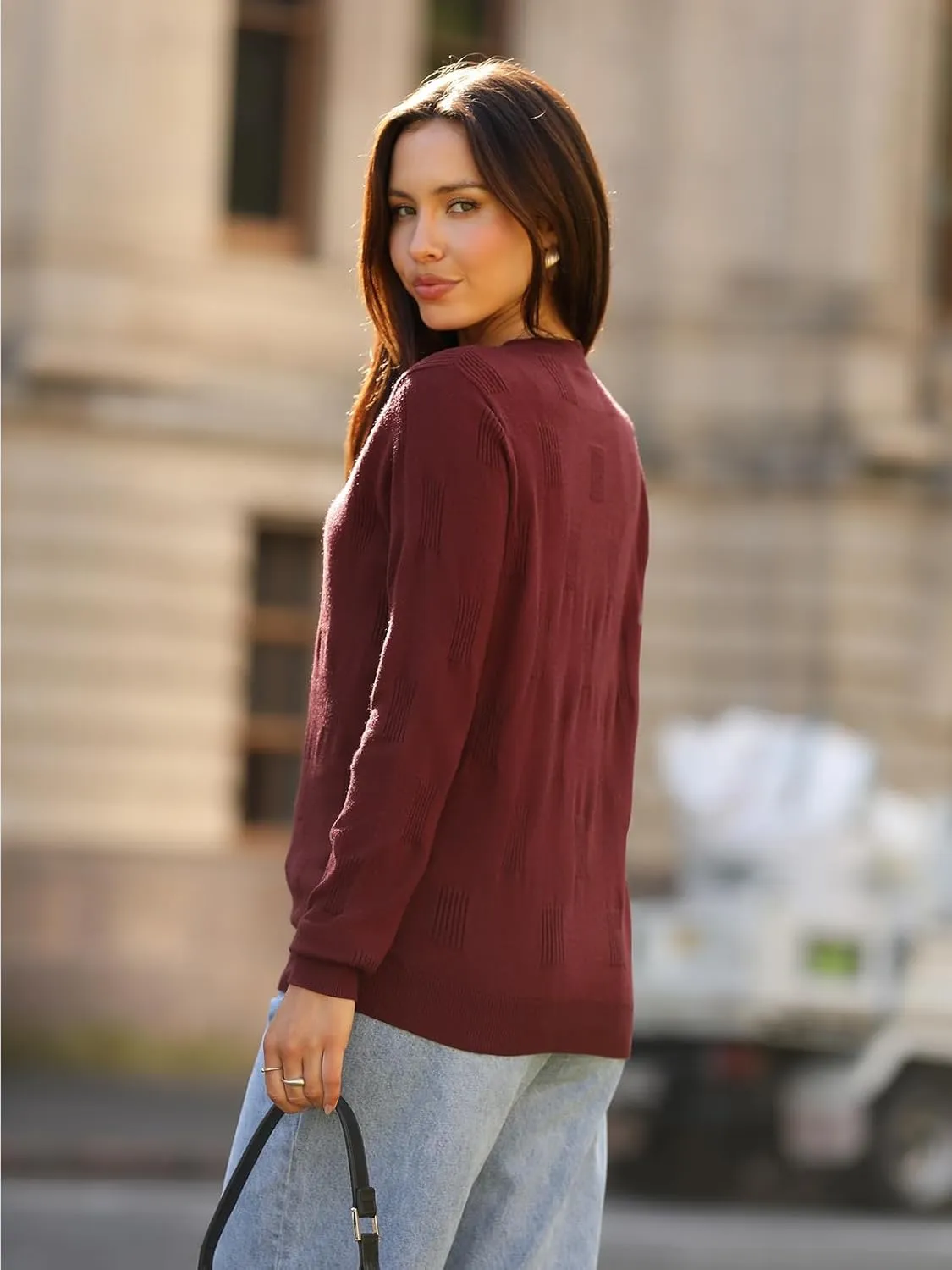 siliteelon Womens Sweater Long Sleeve Shirt V Neck Knit Sweater Work Casual Blouses Tops Lightweight Sweater Shirts