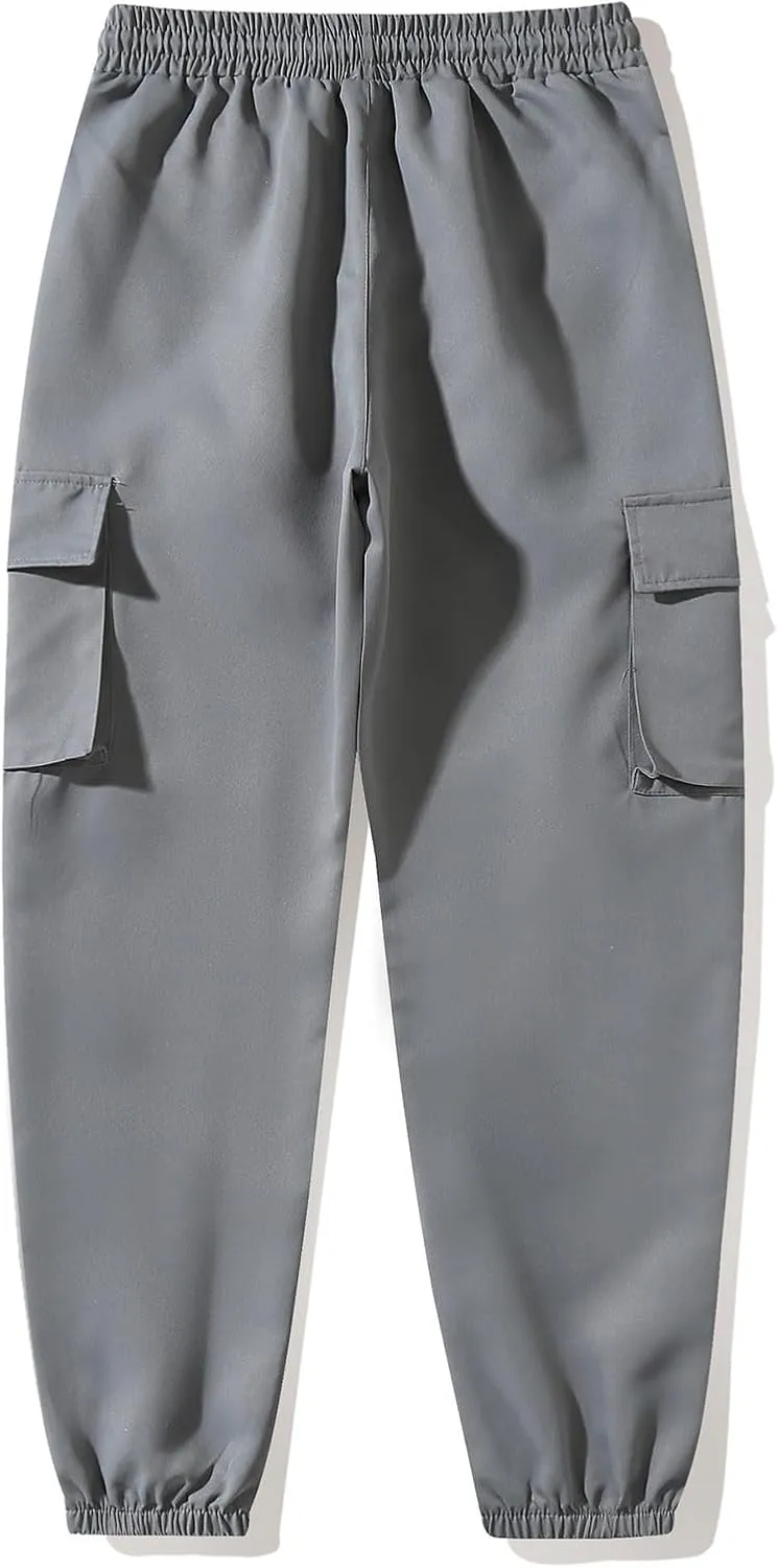 Sinzelimin Men Cargo Pants Fashion Drawstring Elastic Waist Jogger Sweatpant Baggy Casual Comfy Wide Leg Bound Feet Trouser