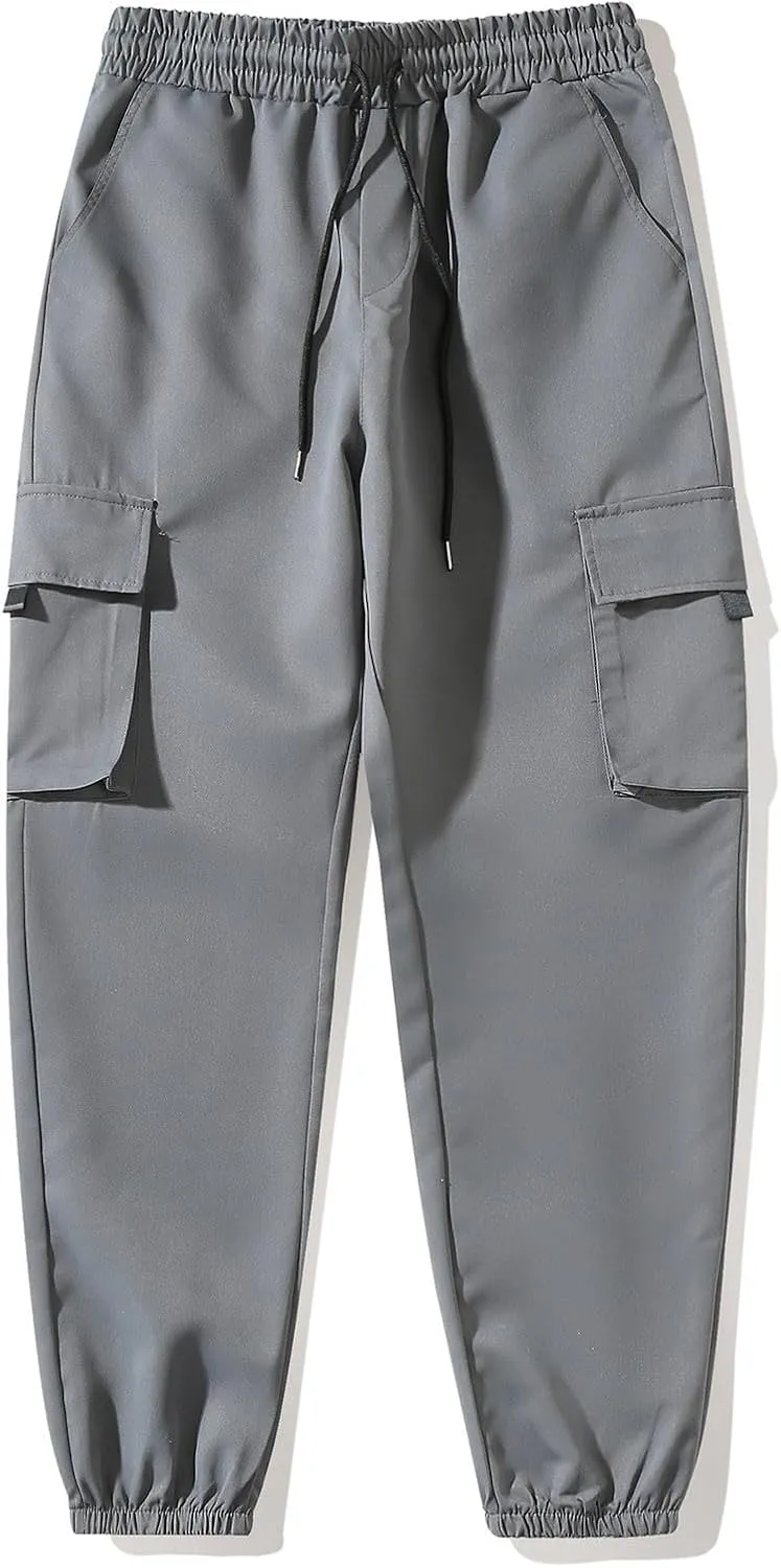 Sinzelimin Men Cargo Pants Fashion Drawstring Elastic Waist Jogger Sweatpant Baggy Casual Comfy Wide Leg Bound Feet Trouser