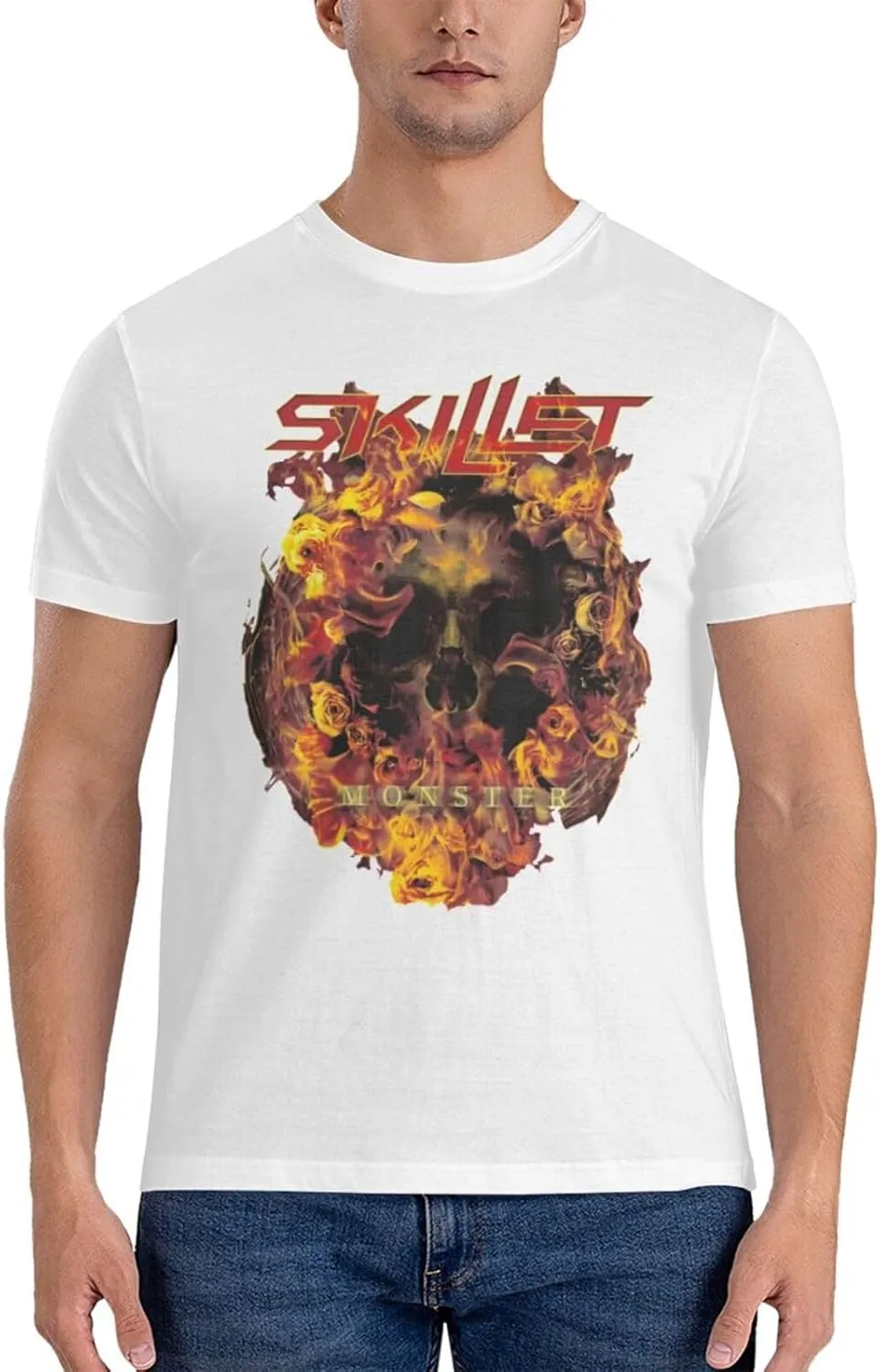 Skillets Shirt Men's Personalised Cotton Short-Sleeved T-Shirt Fashion Comfy Breathable Crew Neck Tees Black
