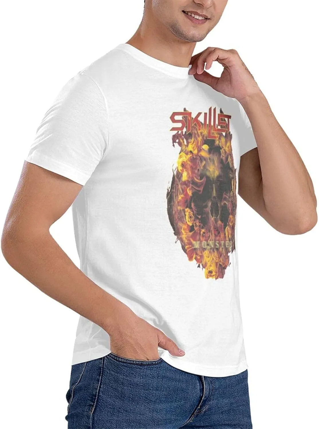 Skillets Shirt Men's Personalised Cotton Short-Sleeved T-Shirt Fashion Comfy Breathable Crew Neck Tees Black