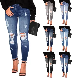 Skinny Jeans for Women Stretchy High Waisted Ripped Jeans Slim Fit Tummy Control Distressed Denim Leggings w/Pockets