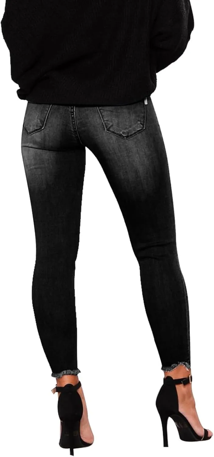 Skinny Jeans for Women Stretchy High Waisted Ripped Jeans Slim Fit Tummy Control Distressed Denim Leggings w/Pockets