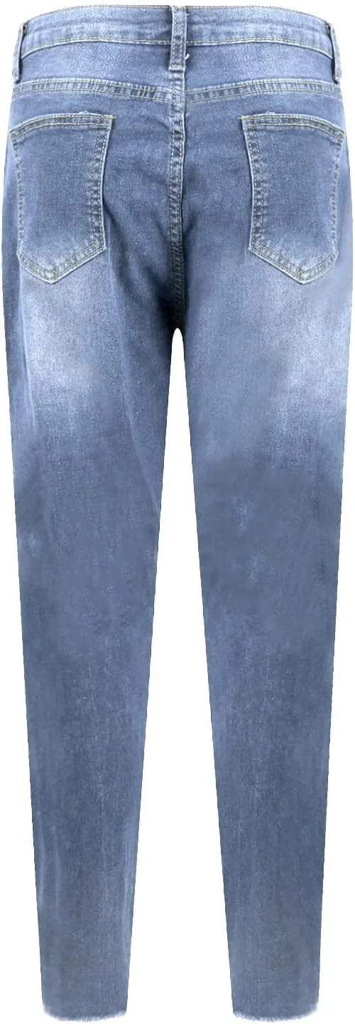Skinny Jeans for Women Stretchy High Waisted Ripped Jeans Slim Fit Tummy Control Distressed Denim Leggings w/Pockets