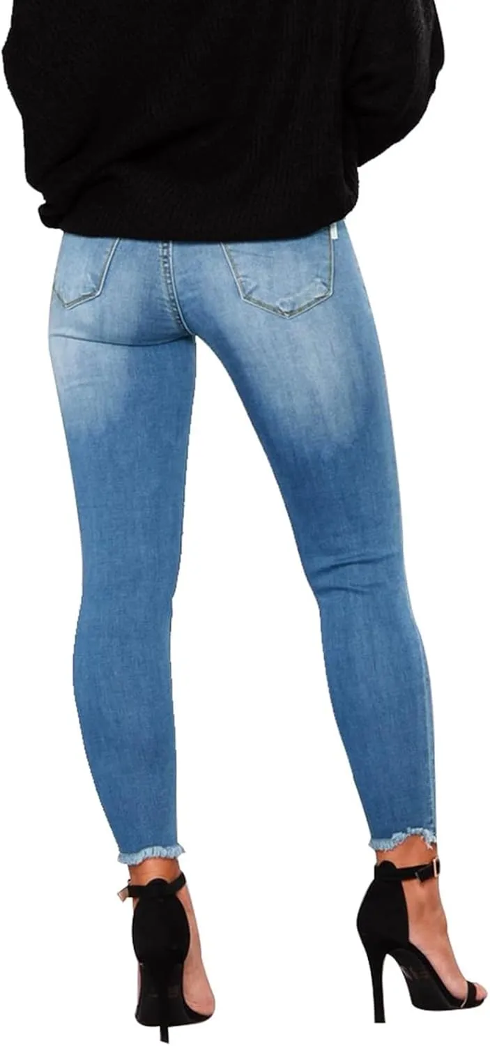 Skinny Jeans for Women Stretchy High Waisted Ripped Jeans Slim Fit Tummy Control Distressed Denim Leggings w/Pockets
