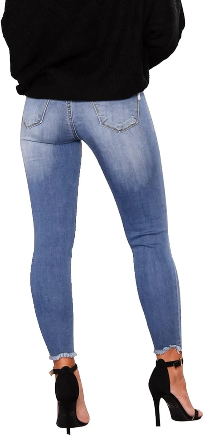 Skinny Jeans for Women Stretchy High Waisted Ripped Jeans Slim Fit Tummy Control Distressed Denim Leggings w/Pockets