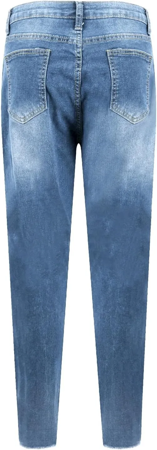 Skinny Jeans for Women Stretchy High Waisted Ripped Jeans Slim Fit Tummy Control Distressed Denim Leggings w/Pockets