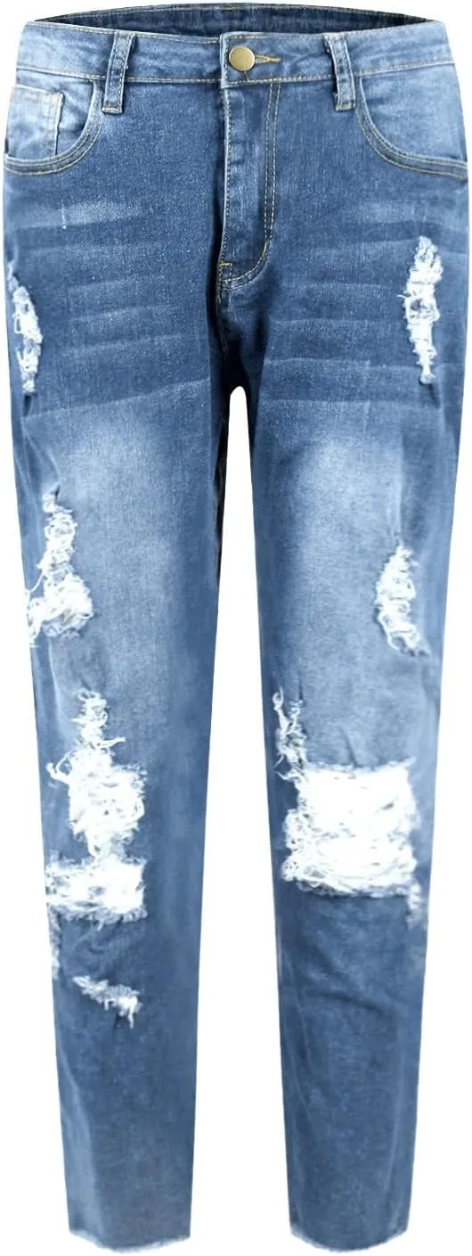 Skinny Jeans for Women Stretchy High Waisted Ripped Jeans Slim Fit Tummy Control Distressed Denim Leggings w/Pockets