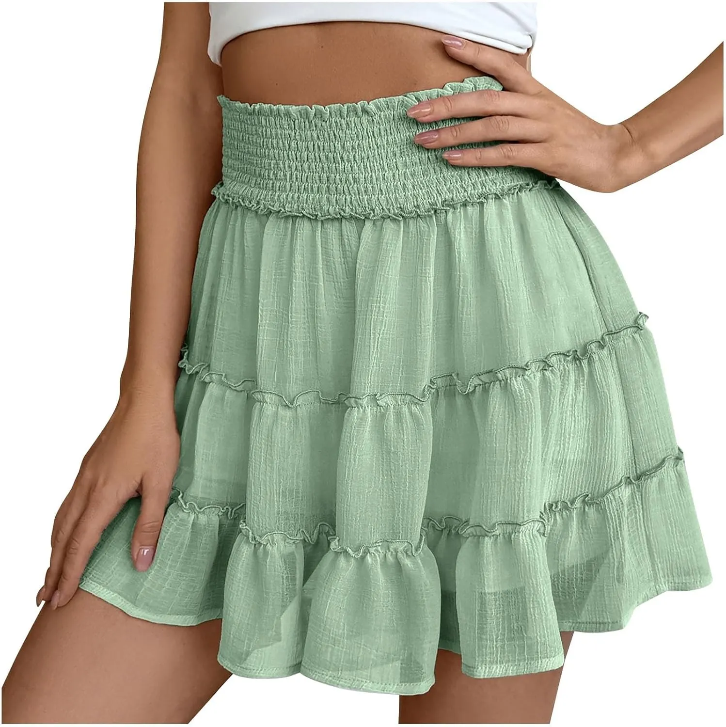 Skirts for Women Trendy Mini Summer Skirts High Waisted A Line Tiered Skirts Casual Boho Beach Skirts Built in Shorts