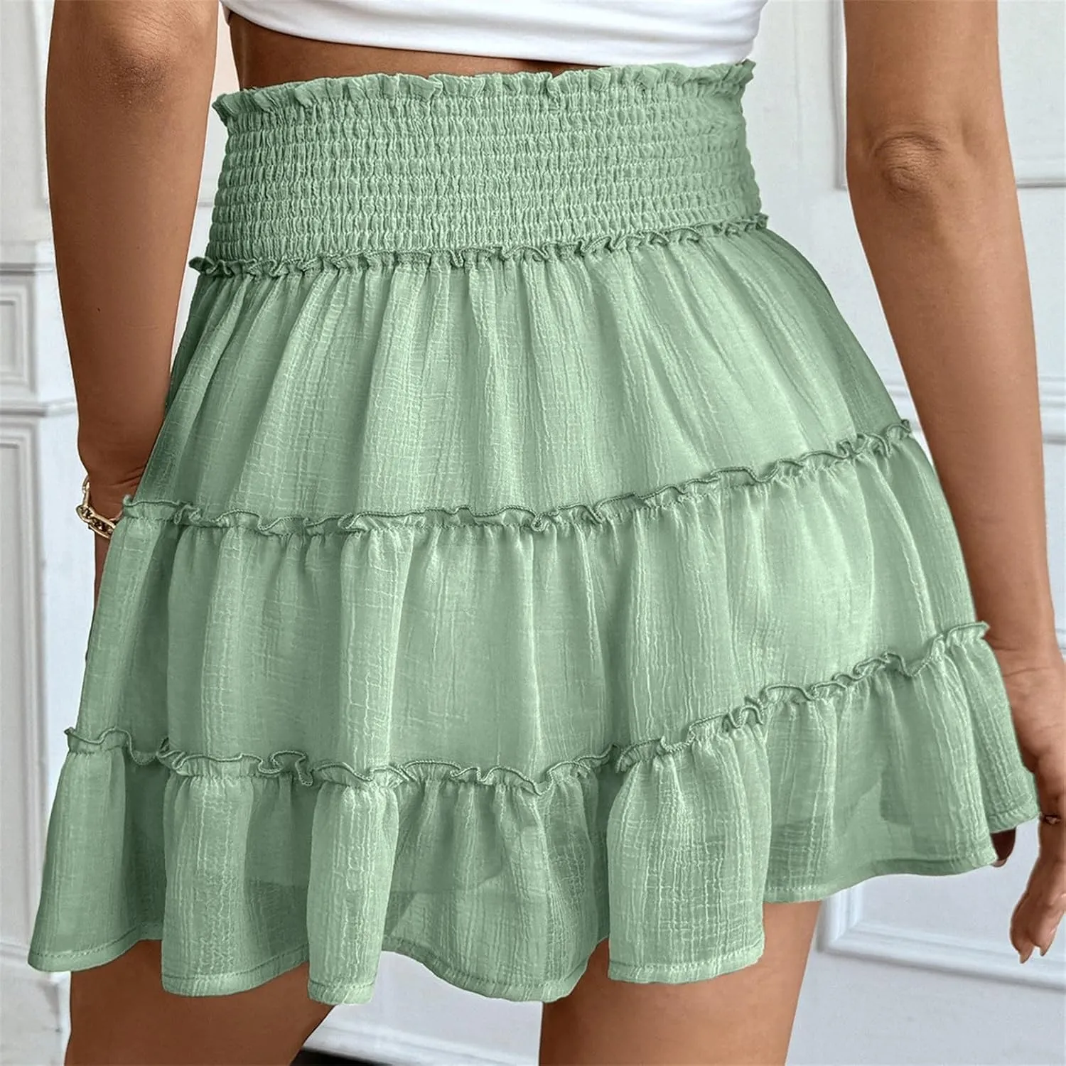 Skirts for Women Trendy Mini Summer Skirts High Waisted A Line Tiered Skirts Casual Boho Beach Skirts Built in Shorts