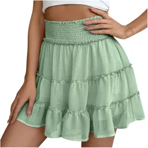 Skirts for Women Trendy Mini Summer Skirts High Waisted A Line Tiered Skirts Casual Boho Beach Skirts Built in Shorts