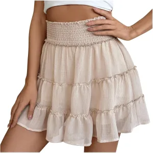 Skirts for Women Trendy Mini Summer Skirts High Waisted A Line Tiered Skirts Casual Boho Beach Skirts Built in Shorts
