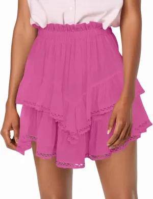 Skorts for Woman 2025 Vacation Stretchy High Waisted Ruffle Layered Skirt Flowy Tennis Golf Cute Crochet Mini Skirts