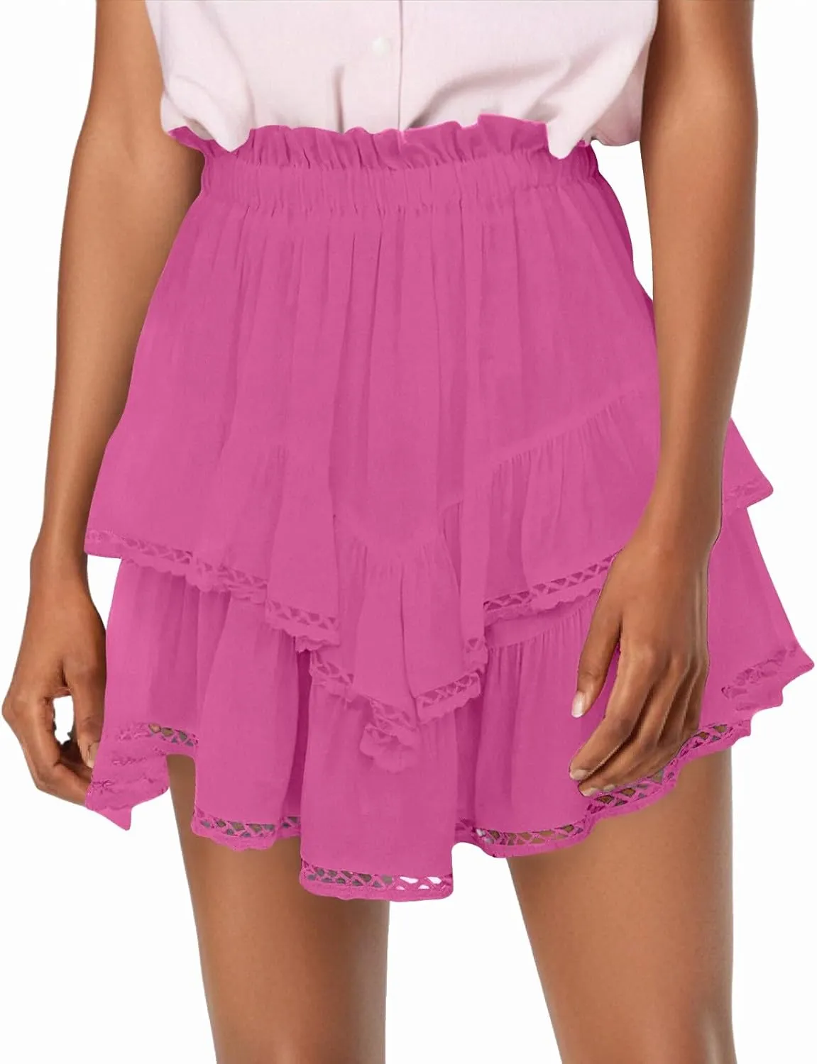 Skorts for Woman 2025 Vacation Stretchy High Waisted Ruffle Layered Skirt Flowy Tennis Golf Cute Crochet Mini Skirts