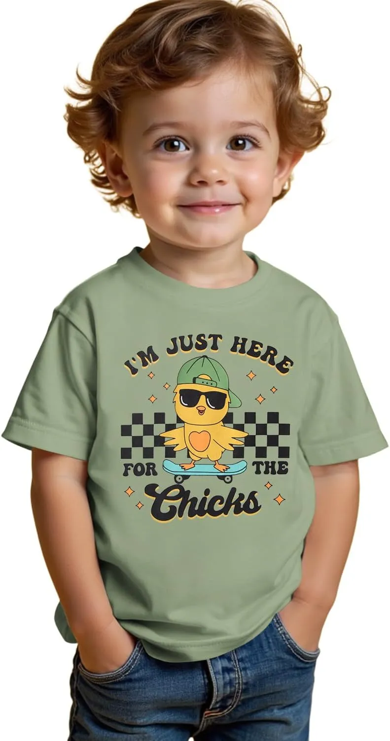 SOFEON Toddler Boy Easter Shirt Funny Chick Skateboard T-Shirt I'm Just Here for The Chicks Graphic Short Sleeve Tees Top
