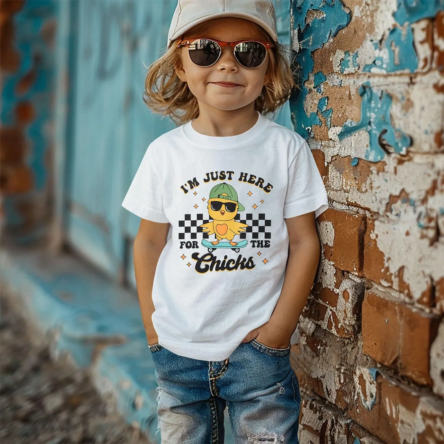 SOFEON Toddler Boy Easter Shirt Funny Chick Skateboard T-Shirt I'm Just Here for The Chicks Graphic Short Sleeve Tees Top