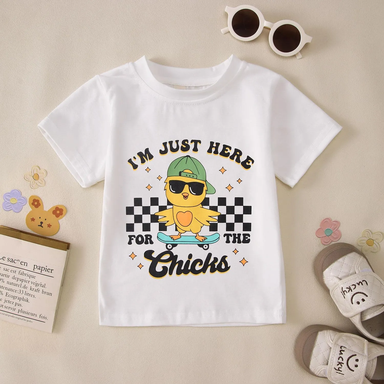 SOFEON Toddler Boy Easter Shirt Funny Chick Skateboard T-Shirt I'm Just Here for The Chicks Graphic Short Sleeve Tees Top