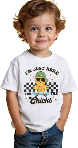 SOFEON Toddler Boy Easter Shirt Funny Chick Skateboard T-Shirt I'm Just Here for The Chicks Graphic Short Sleeve Tees Top
