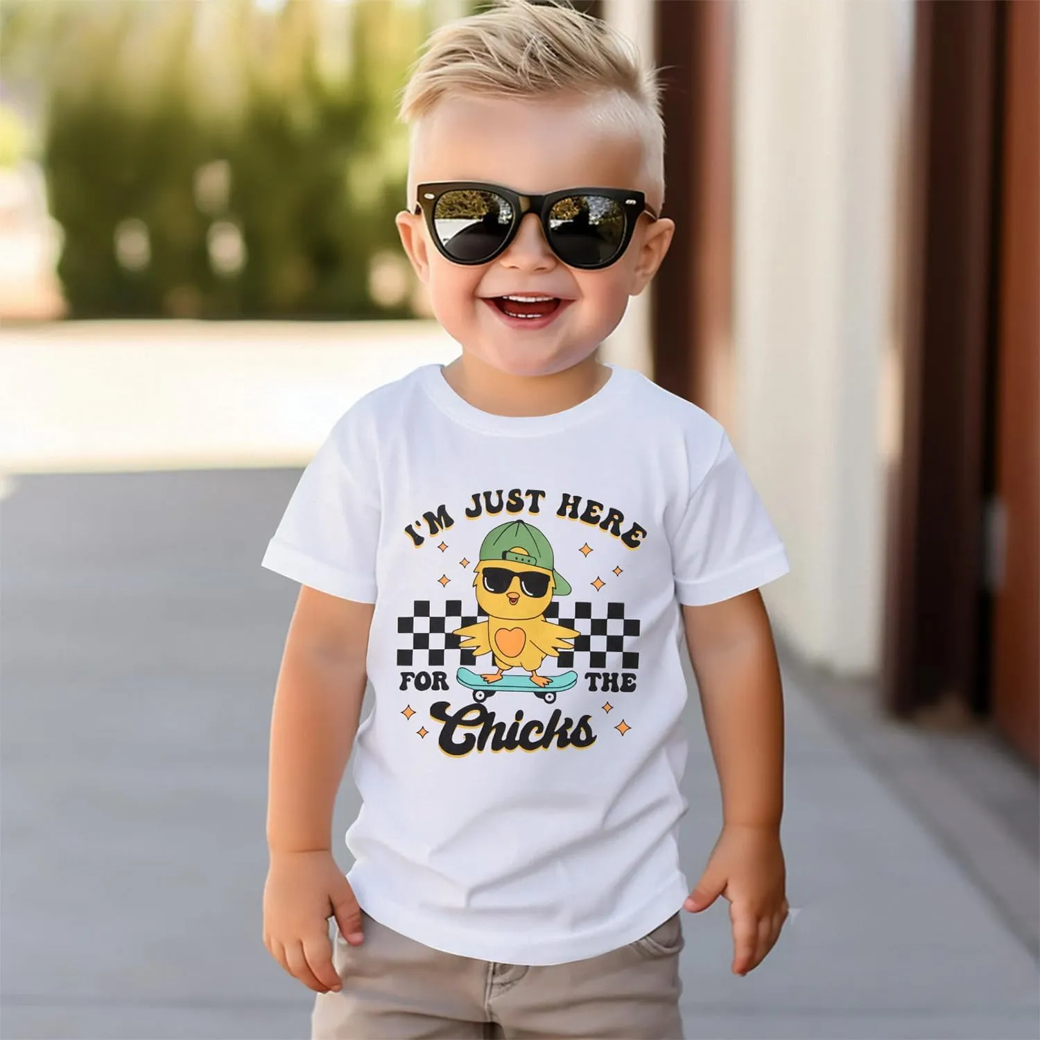 SOFEON Toddler Boy Easter Shirt Funny Chick Skateboard T-Shirt I'm Just Here for The Chicks Graphic Short Sleeve Tees Top