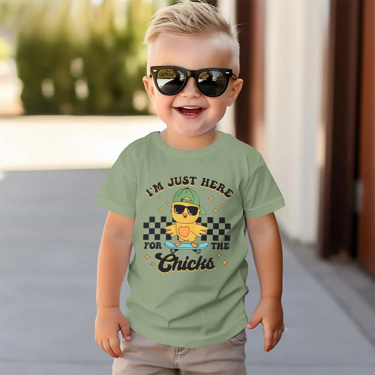 SOFEON Toddler Boy Easter Shirt Funny Chick Skateboard T-Shirt I'm Just Here for The Chicks Graphic Short Sleeve Tees Top