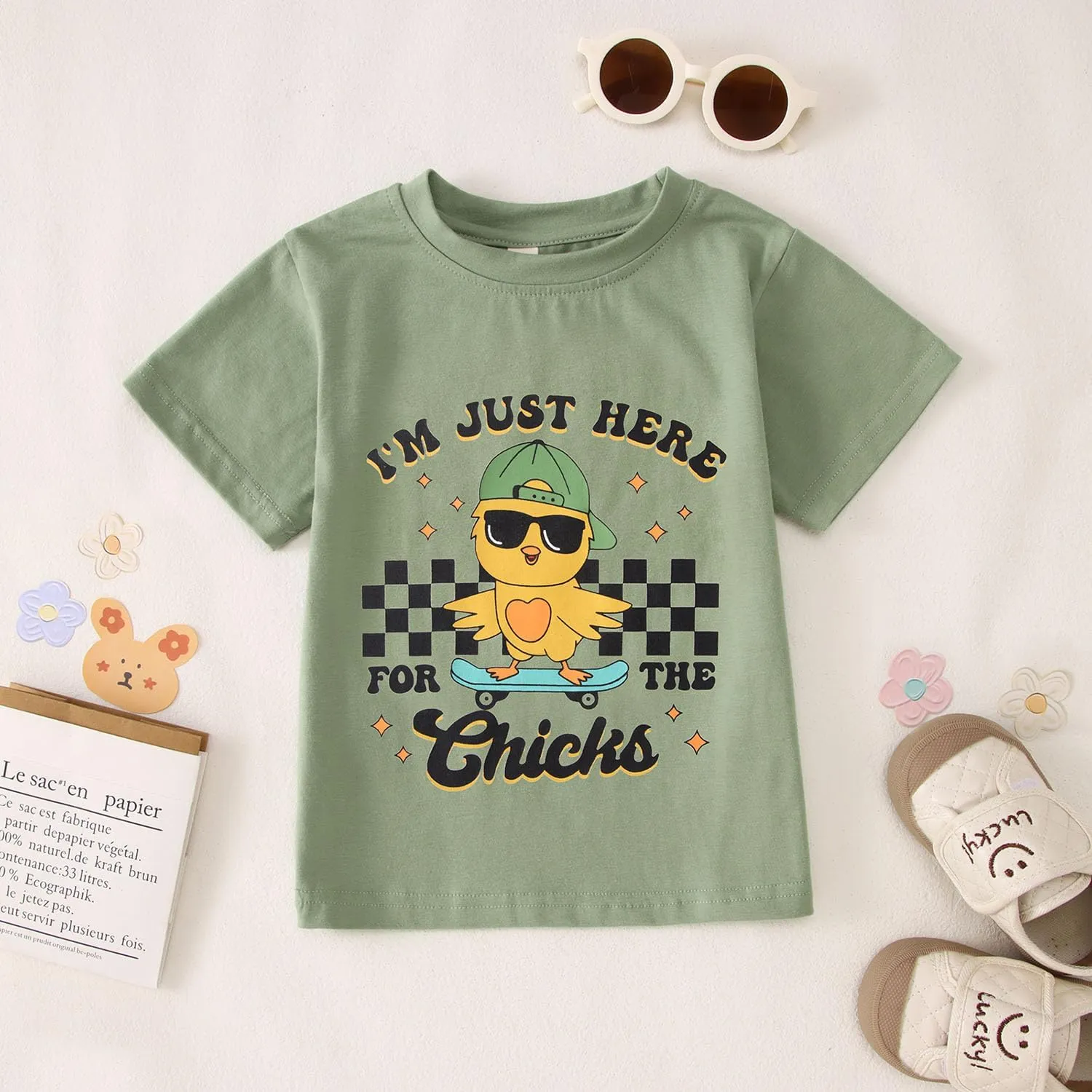SOFEON Toddler Boy Easter Shirt Funny Chick Skateboard T-Shirt I'm Just Here for The Chicks Graphic Short Sleeve Tees Top