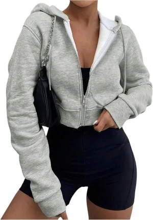SOLY HUX Women's Zip Up Crop Hoodies Long Sleeve Shirts Pullover Thermal Lined Hooded Sweatshirts