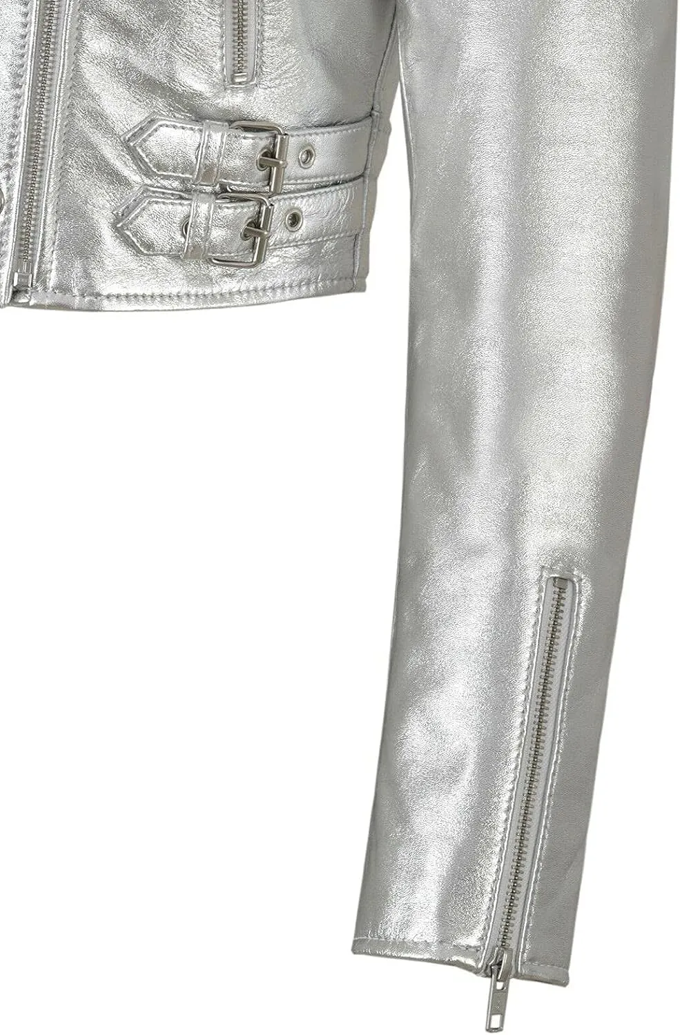 SpazeUp Women's Cropper Leather Brando Jacket Real Metallic Leather Short Body Ladies Biker Asymmetrical Leather Jacket